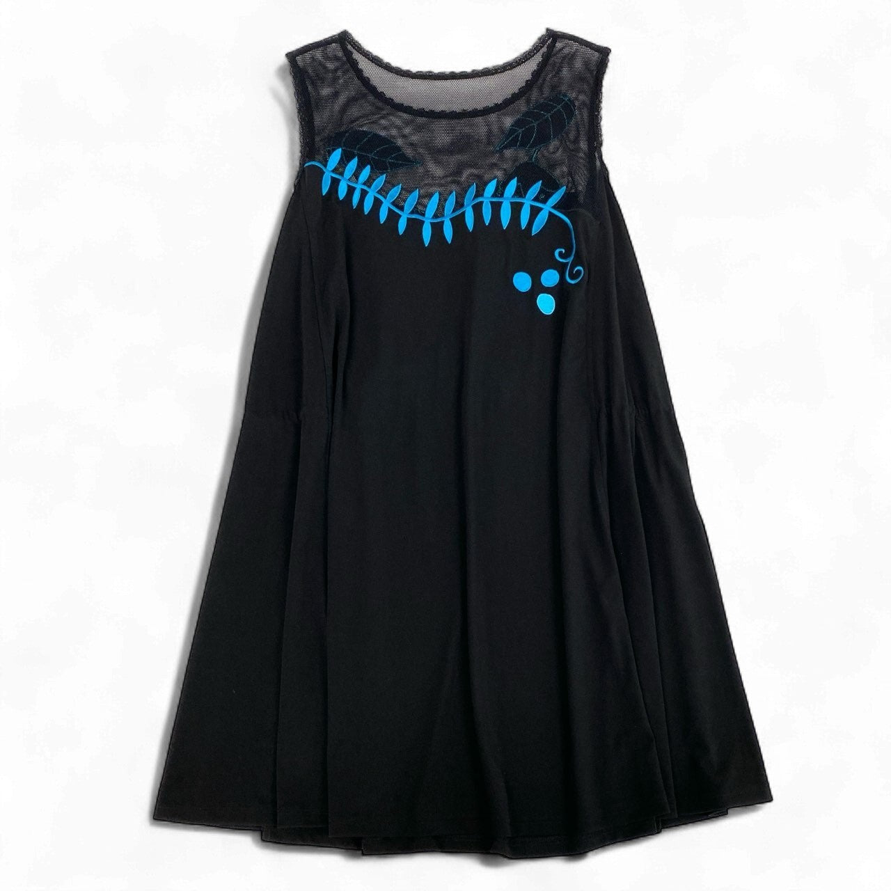 41k26 《美品》TOKUKO 1er VOL トクコプルミエヴォル ノースリーブワンピース メッシュ切替 フラワーモチーフ 刺繍 サイドギャザー レディース 女性用 9 ブラックu02t