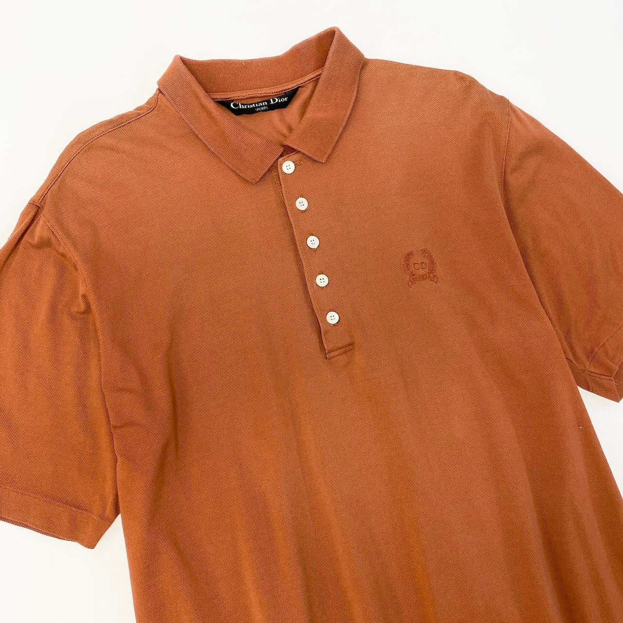84c19 Christian Dior クリスチャンディオール Vintage 半袖ポロシャツ ブランドロゴ刺繍 トップス Lサイズ ブラウン メンズ 男性用o07t