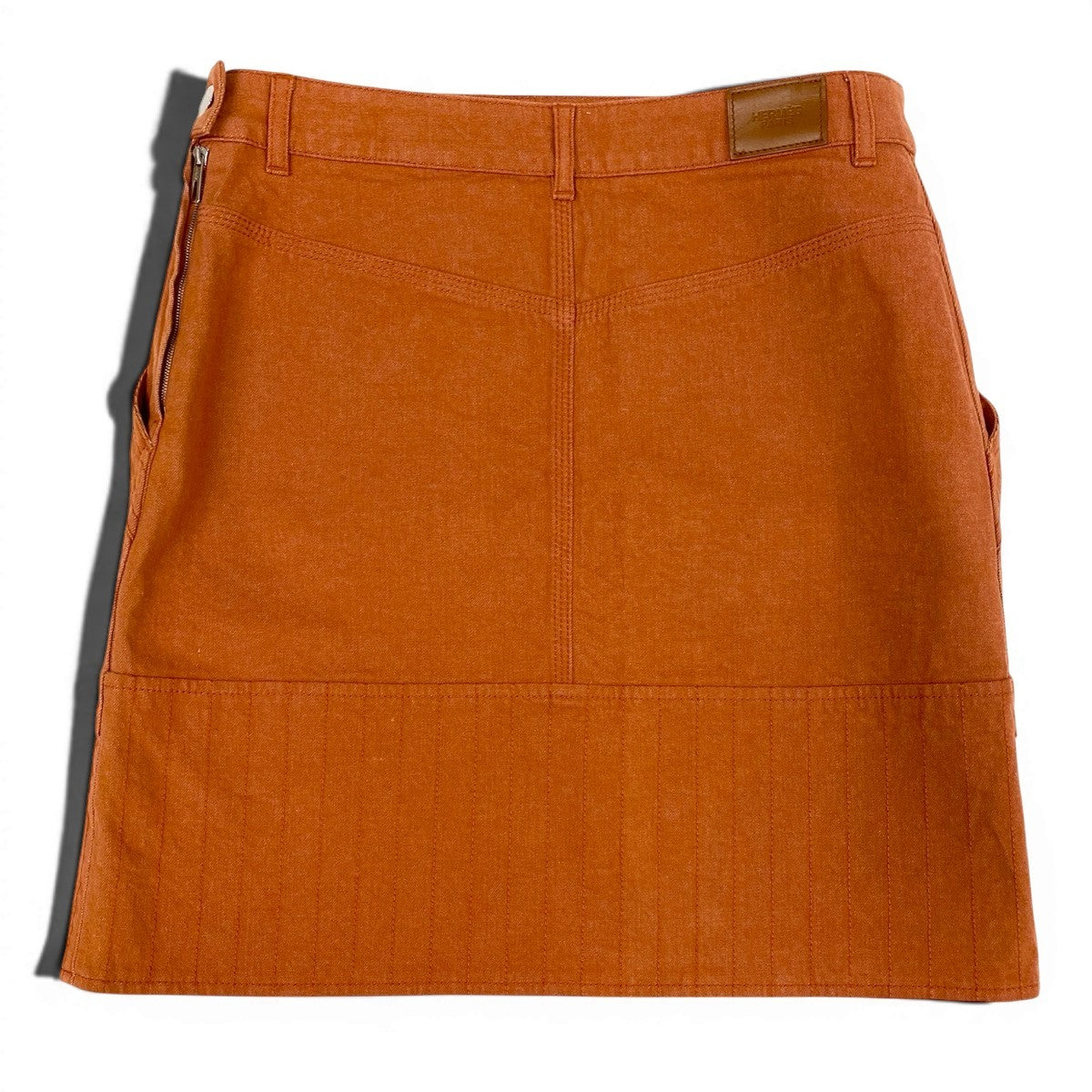 Ef27 【美品】 HERMES エルメス デニムスカート ミニスカート ステッチ サイズ38 オレンジ レディースk02i