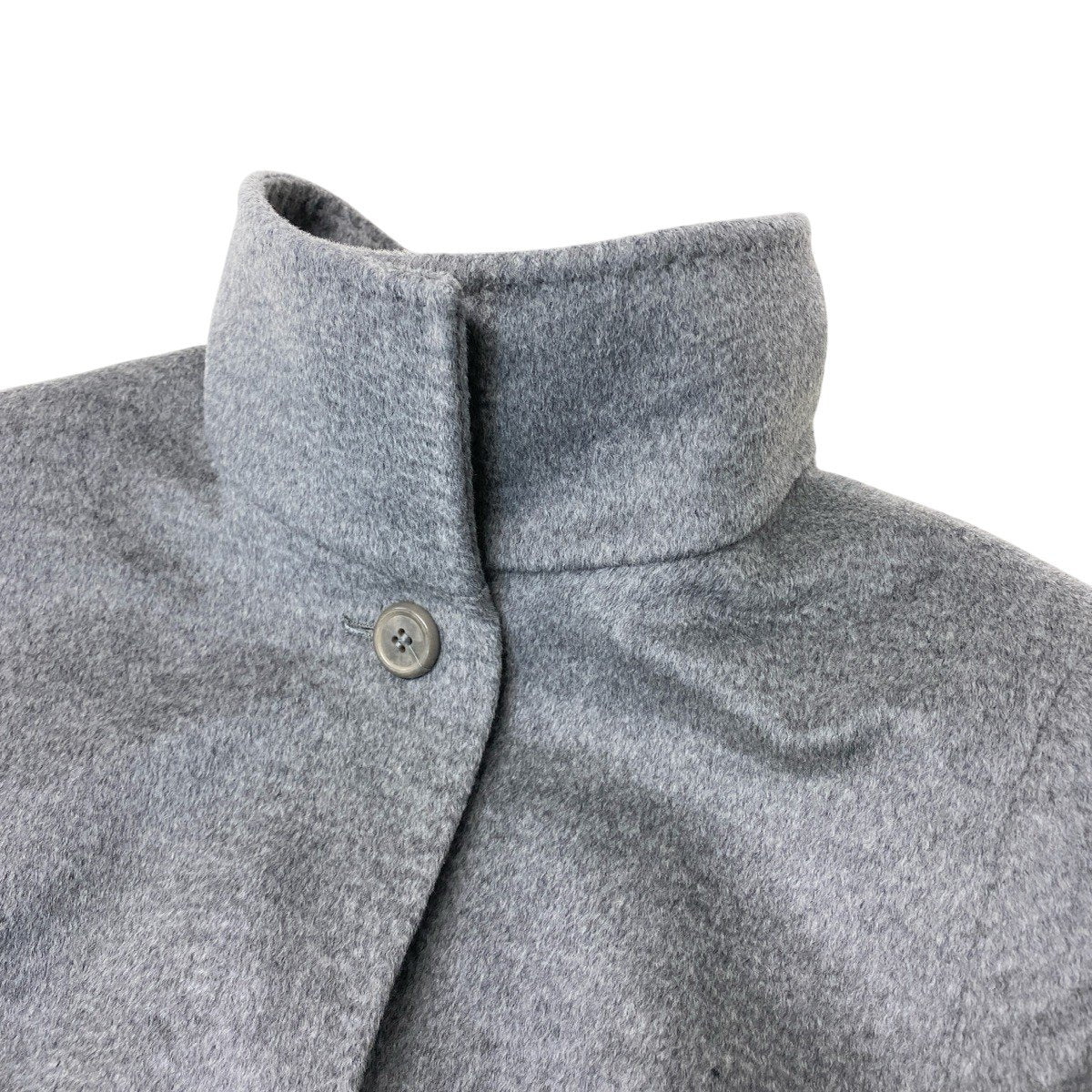 17g16【美品】 MaxMara STUDIO マックスマーラ ステュディオ スタンドカラーコート ロングコート 比翼ボタン サイズ42 グレー レディース 女性用u02t