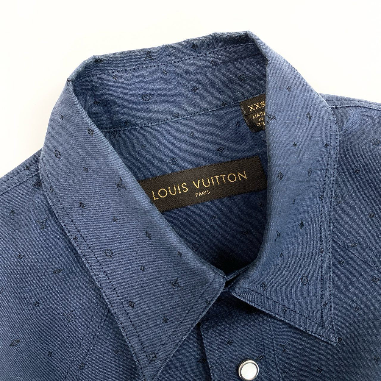 51b12 LOUIS VUITTON ルイヴィトン ロングスリーブシャツ ウエスタンシャツ モノグラム スナップボタン XXSサイズ ネイビー メンズ 男性用u02t