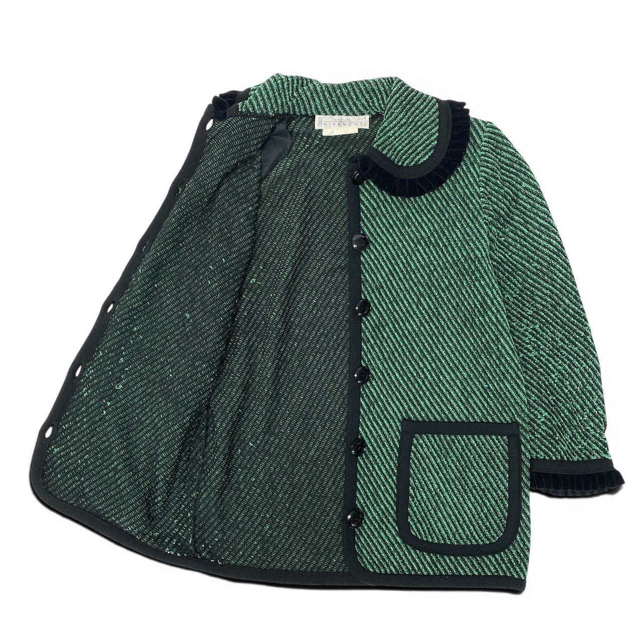 7d24 GIVENCHY ジバンシー ニットジャケット ストライプ柄 サイズ38 グリーン ブラック ウールブレンド レディース 女性服o07t