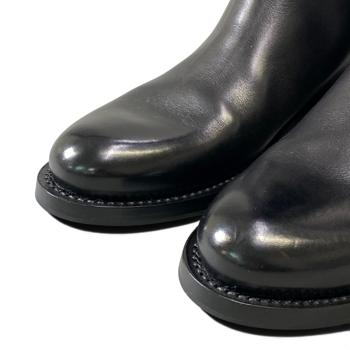 2L11 PRADA プラダ バックルストラップ付 型押しロゴ ロングブーツ サイズ38 ブラック レザー レディース 靴 ミドルブーツk02i