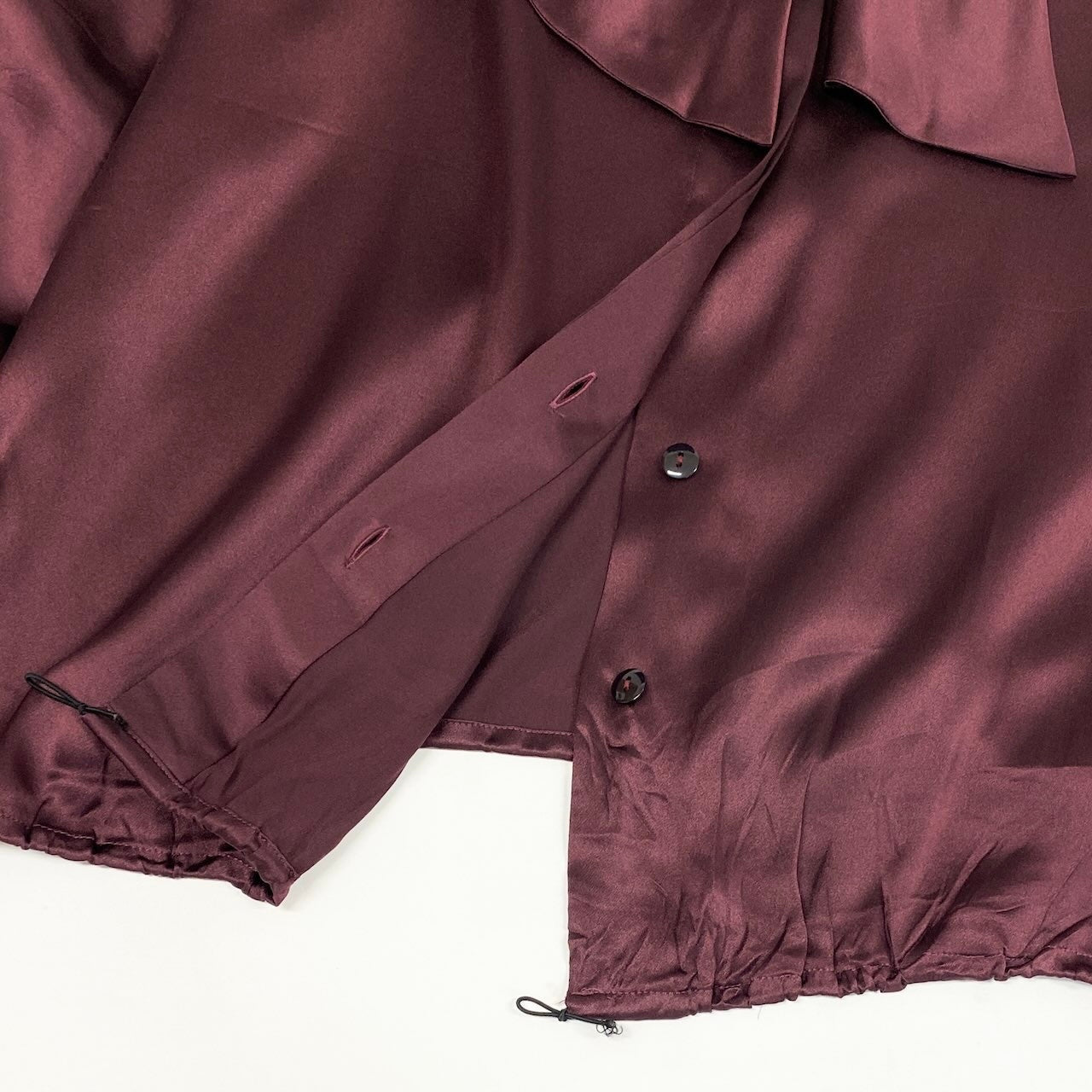 Ec27 Christian Dior クリスチャンディオール コットンブラウス ボウタイブラウス フリル袖 トップスカットソー Lサイズ ボルドー コットン100％ レディース 女性用u02t