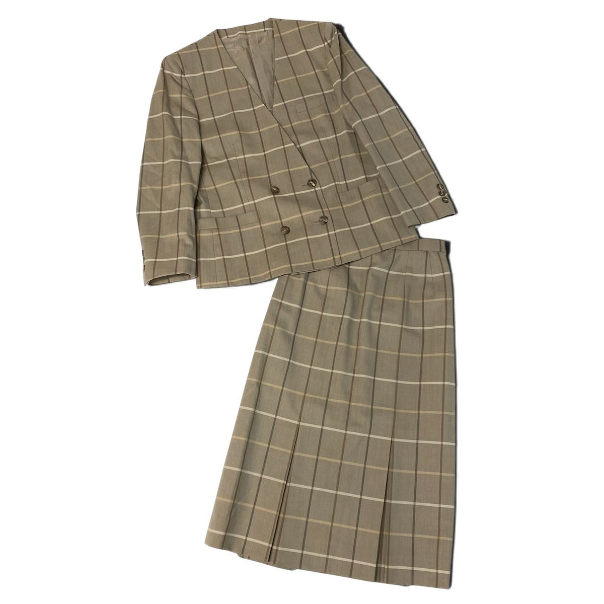 j29 【美品】Burberrys スカートセットアップ ジャケット スカート チェック柄  7ARサイズ ベージュ ウール100％ レディース 女性用u02t
