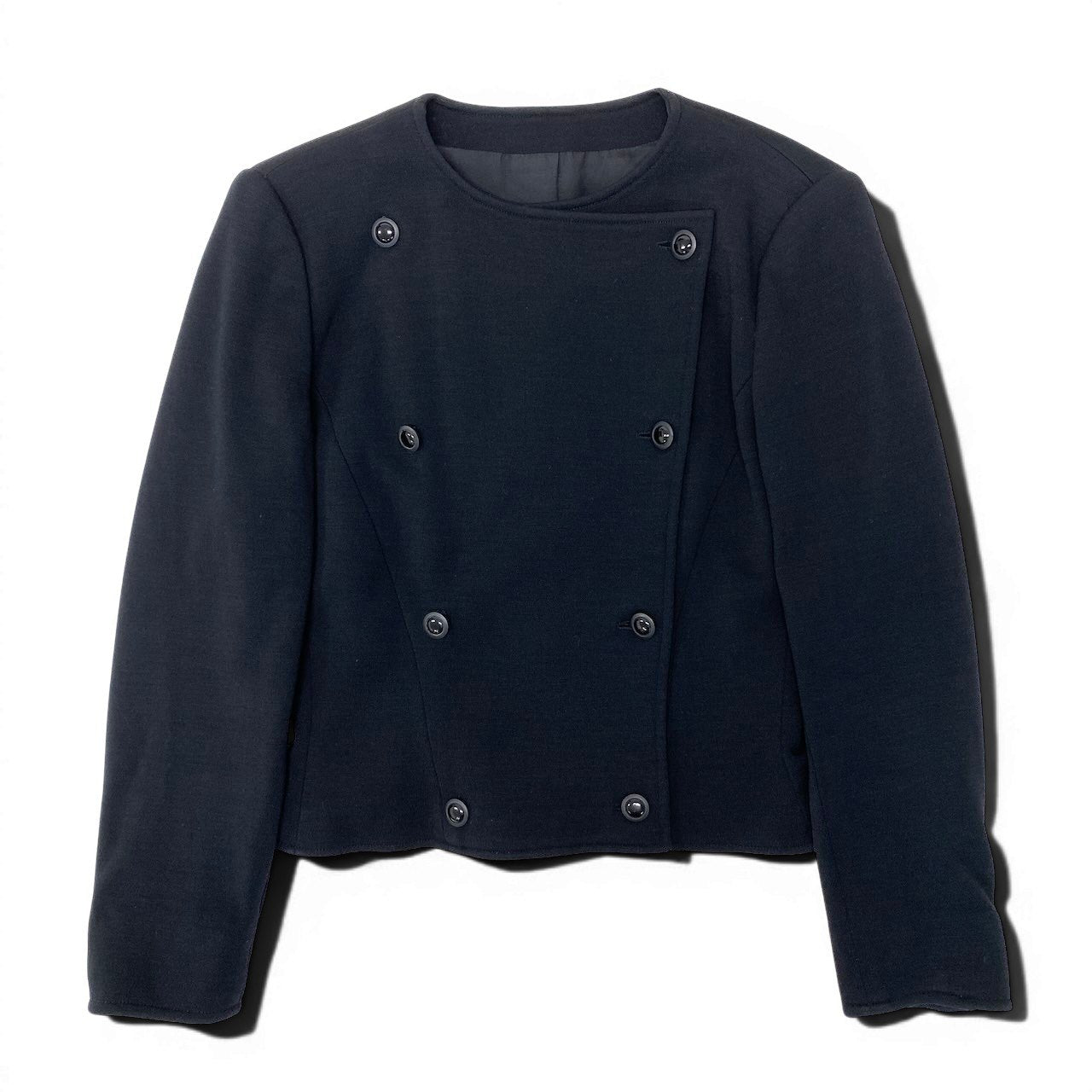 48e28 GUCCI グッチ vintage ノーカラージャケット ダブルブレスト  サイズ42 ブラック ウール100％ レディース 女性服o07t