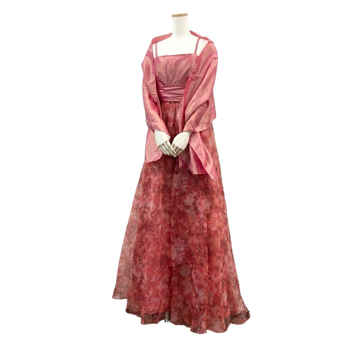 63h12 DRESS ROOM AMI ドレスルームアミ パーティードレス ロングドレス 花柄プリント  ピンク系 レディース 女性用u02t