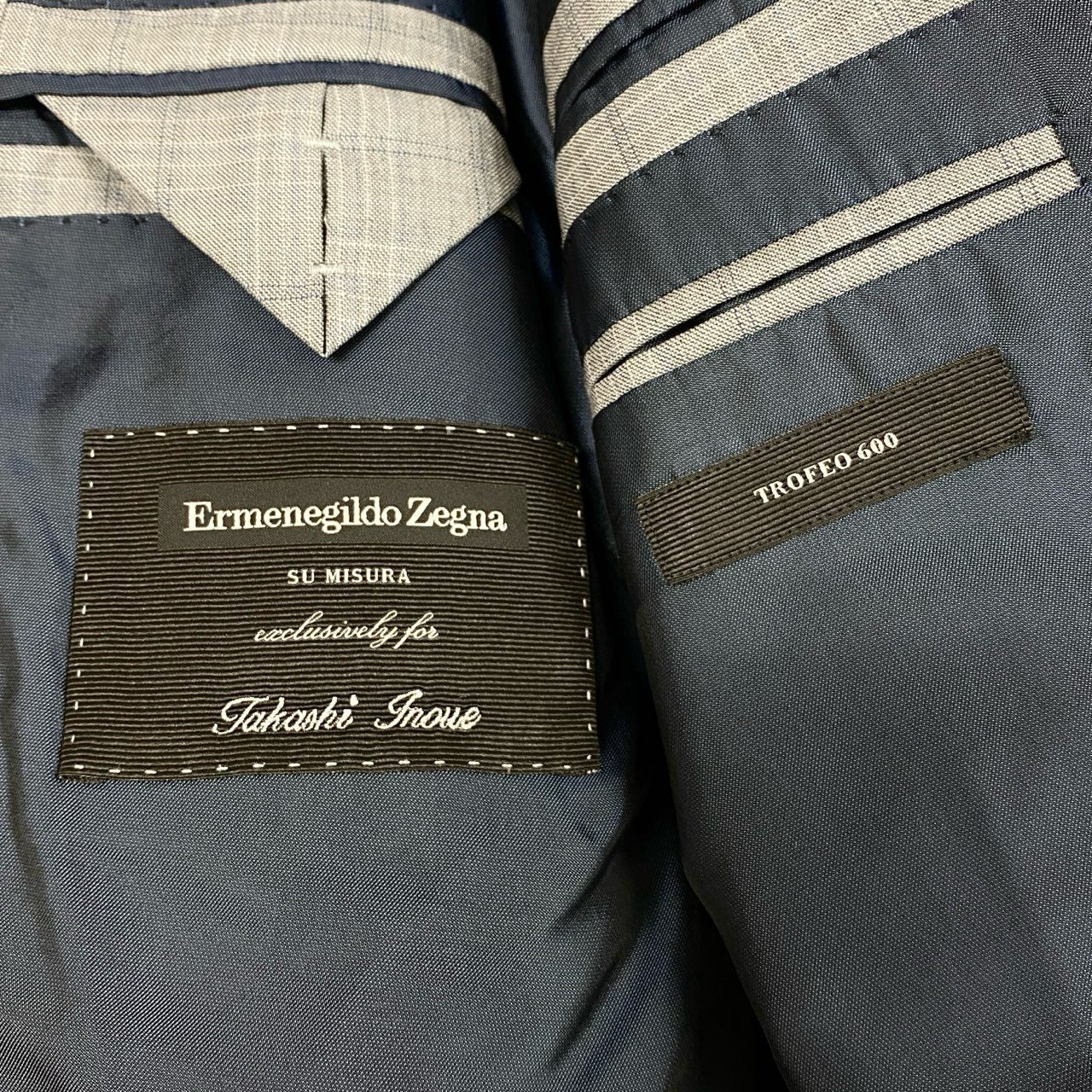 36L10《美品》 Ermenegildo Zegna エルメネジルドゼニア シングルスーツ セットアップ オーダー品 SU MISURA TROFFEO600 46 グレー チェック柄 ウールシルク メンズ 男性用u02t