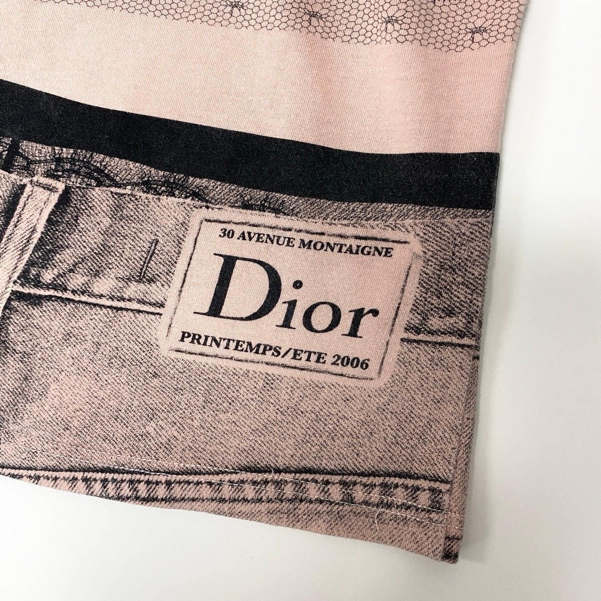 Ih10 Christian Dior クリスチャンディオール 半袖カットソー 2006年 ガリアーノ期 トロンプ・ルイユプリント レース柄 コルセット  6E16155202 F36 ペールオレンジ ブラック コットン100％ レディース 女性用u02t