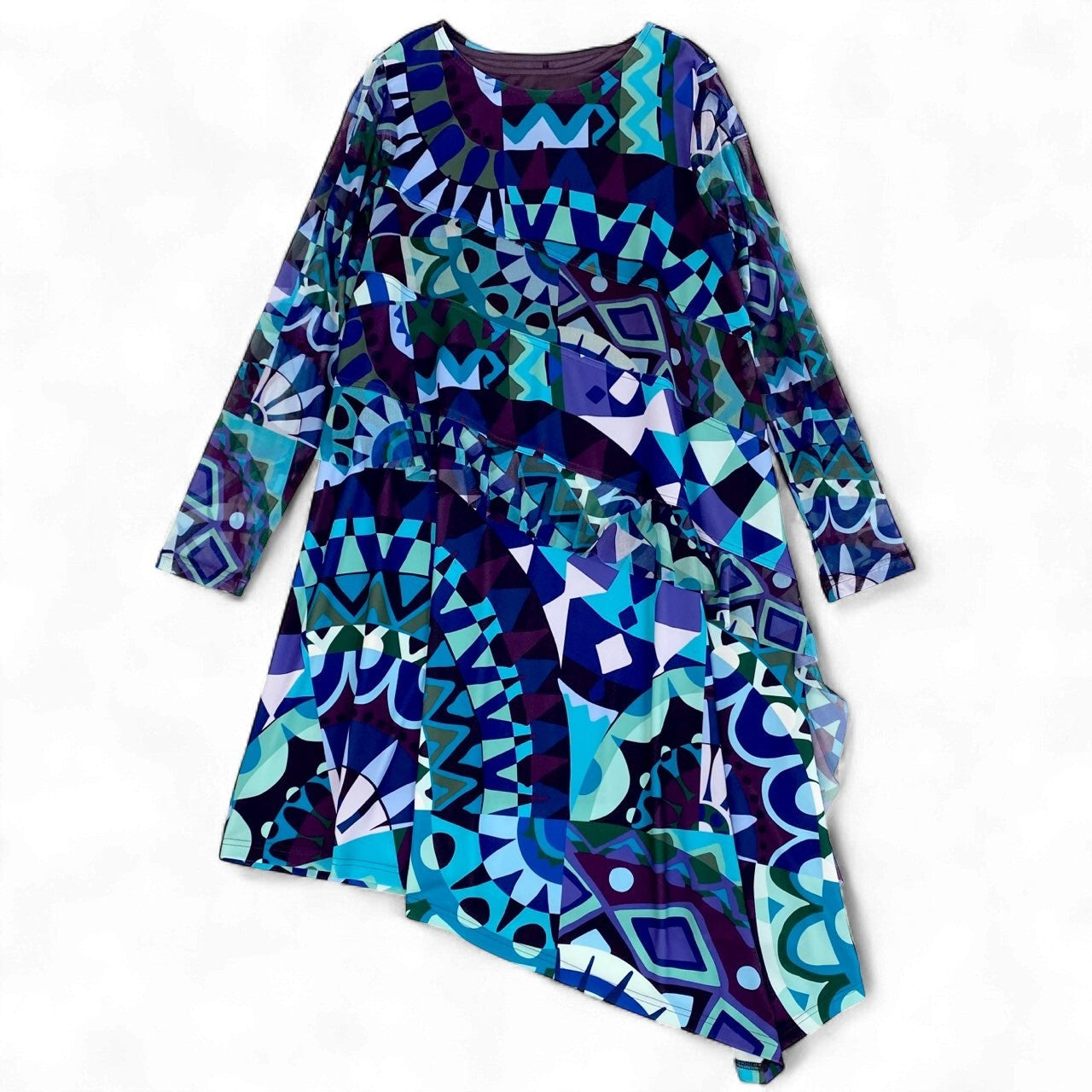 76k21《美品》 TOKUKO 1er VOL トクコプルミエヴォル シアー ロングワンピース アシンメトリーワンピース ペチコート付 総柄 レディース 女性用 9 マルチカラーu02t