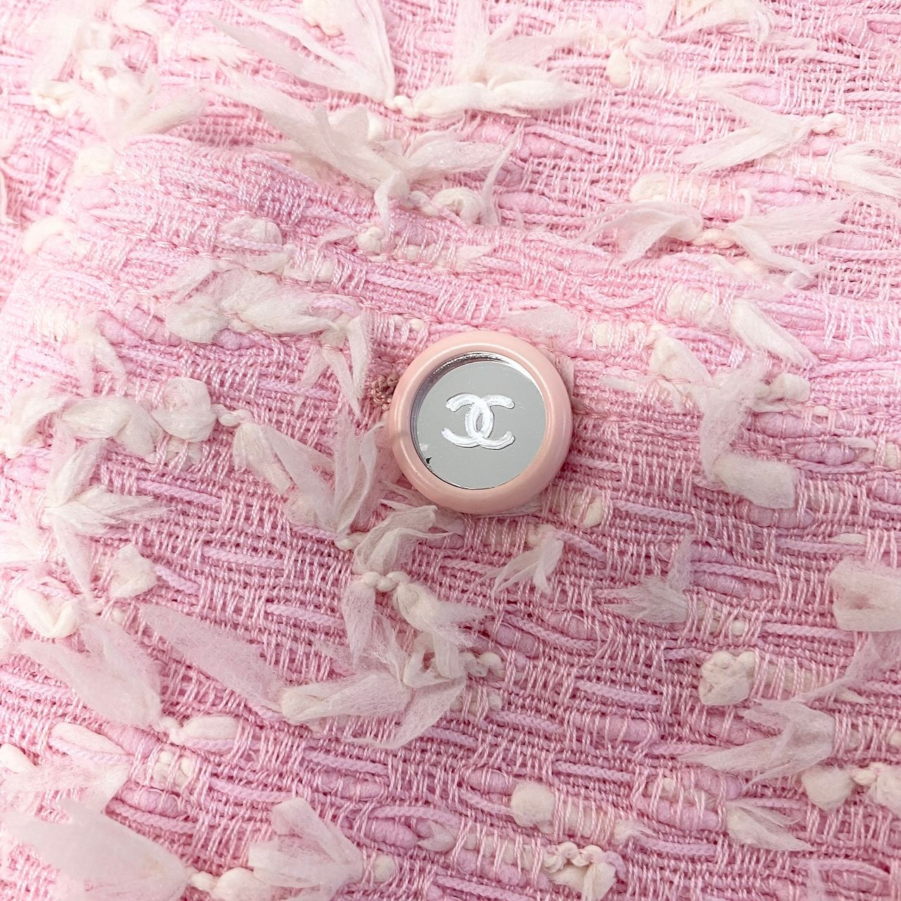Ce27 CHANEL BOUTIQUE シャネル 1995年 ファンシーツイード ジャケット 4つポケット ココマーク ミラーボタン ピンク レディース 女性服tta1