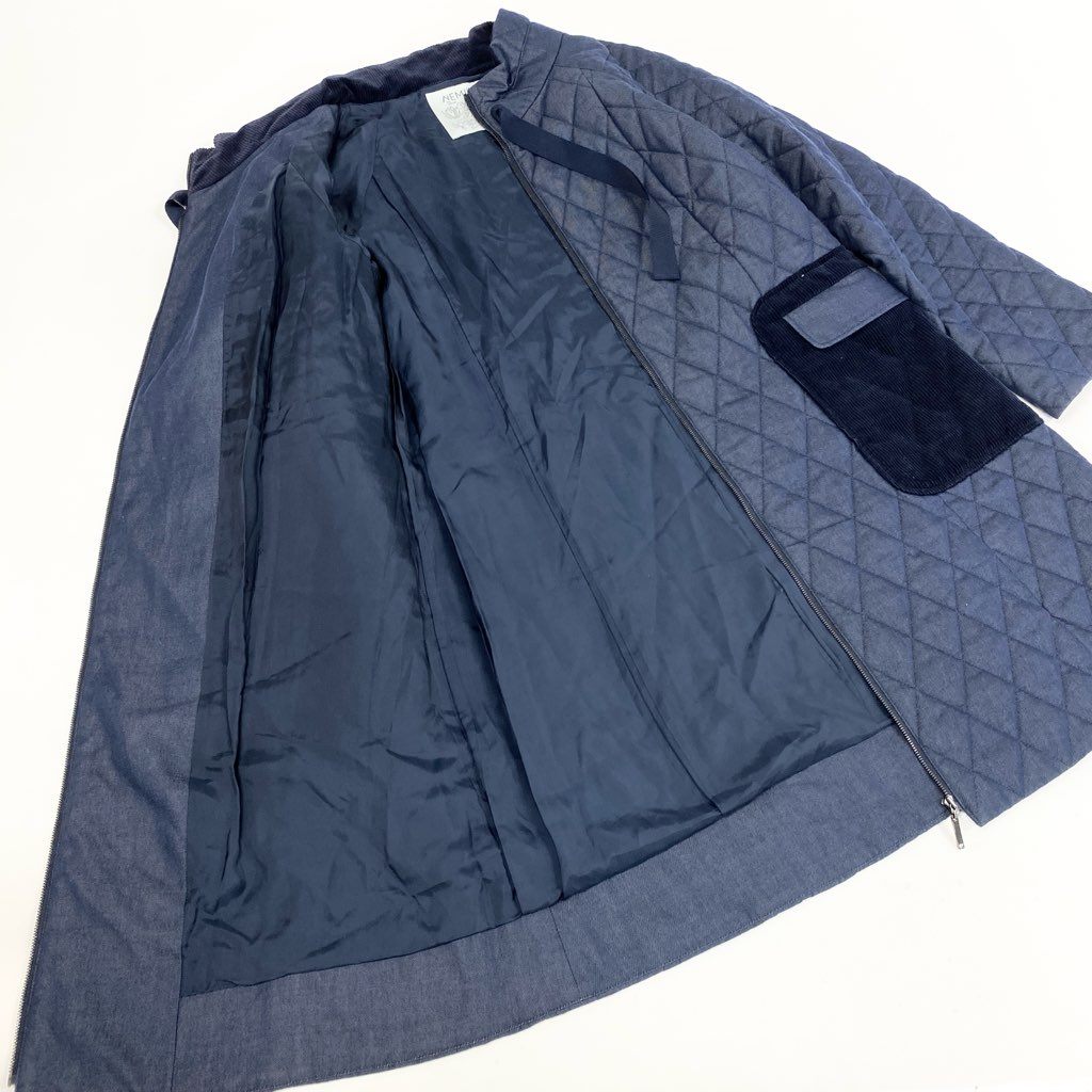 69L17 【美品】NEMIKA by Leilian ネミカ レリアン キルティングジャケットコート 中綿コート 異素材切替 11サイズ ネイビー レディースu02t