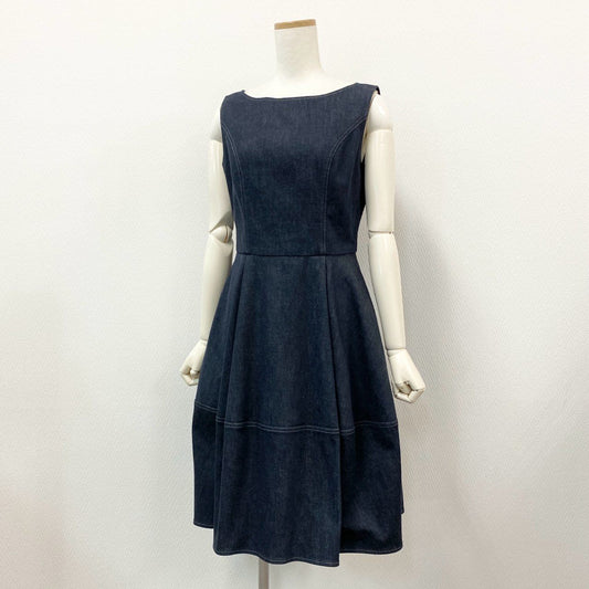 42k27 《美品》定価￥70,400 FOXEY NEW YORK フォクシー ニューヨーク Dress Denim Baron バロンデニムワンピース 41682 40 インディゴ ノースリーブ ドレス 日本製