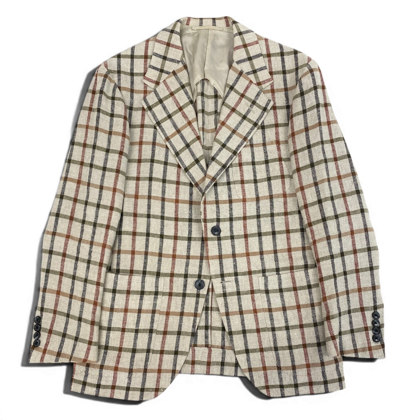 29d16 Camoshita UNITED ARROWS カモシタ ユナイテッドアローズ テーラードジャケット チェック柄 リネン混 44サイズ ブラウン系 メンズ 男性用u02t