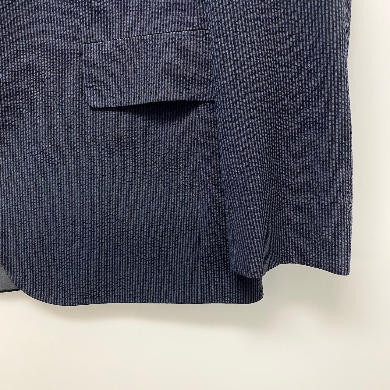 83e15 HUGO BOSS ヒューゴボス スーツセットアップ シアサッカー テーラードジャケット スラックス ストライプ 44サイズ ネイビー メンズ 男性用u02t