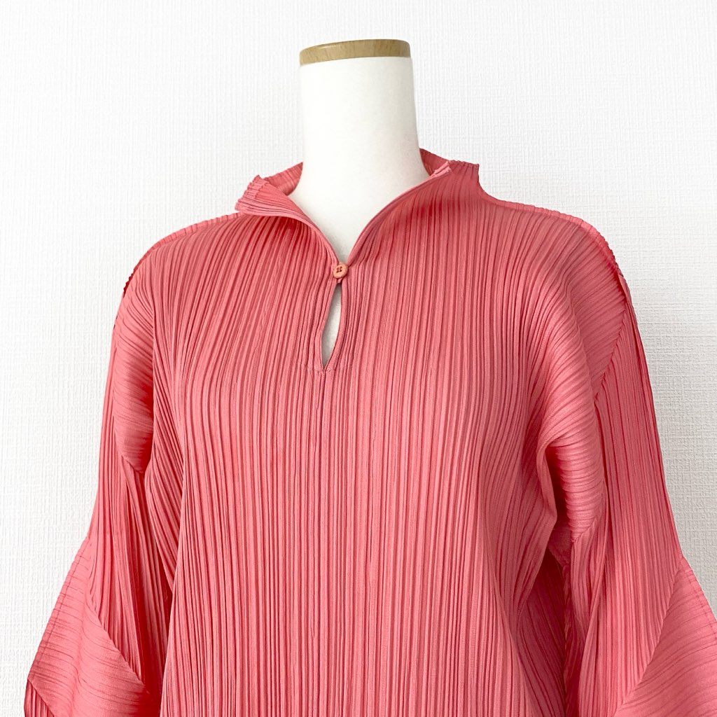 54d10 《美品》 PLEATS PLEASE ISSEY MIYAKE プリーツプリーズ イッセイミヤケ 日本製 PP51-JK124 ハイネック 長袖プリーツカットソー ロングスリーブ トップス 3 ピンク MADE IN JAPAN