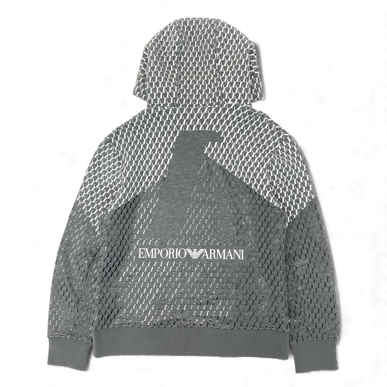 10k11 EMPORIO ARMANI エンポリオアルマーニ 総柄プリント ボンディングパーカー フードパーカー サイズXS グレー メンズ 男性用 トップスk02i