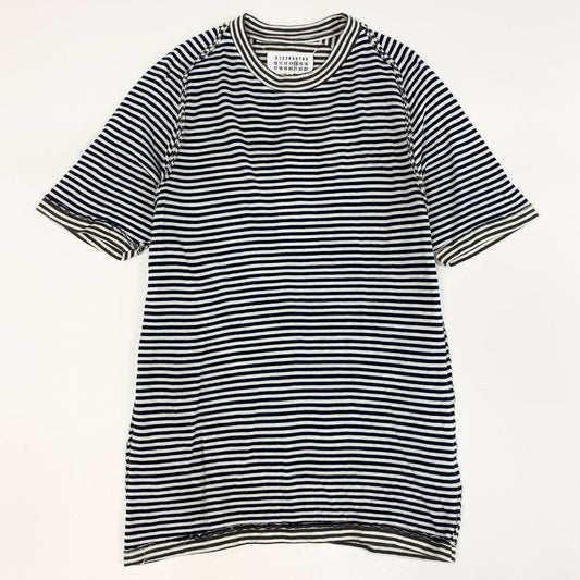78i10 《未使用品》 タグ付 Maison Margiela メゾンマルジェラ イタリア製 ボーダー柄半袖カットソー Tシャツ クルーネック S30GC0447 46 ホワイト ブルー ブラウン コットン メンズk02i