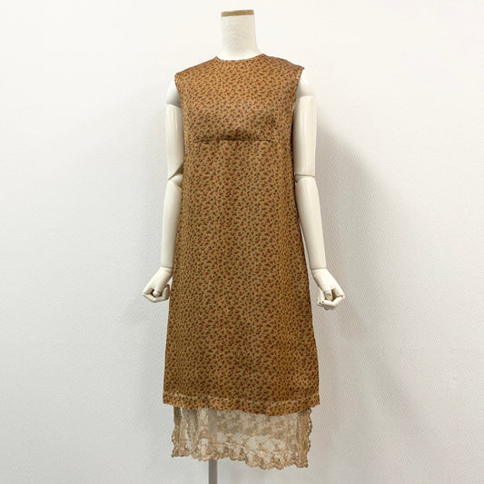 56h1 tricot COMME des GARCONS トリコ コムデギャルソン 花柄ワンピース ノースリーブワンピース レース刺繍 ドッキング サイズS ベージュ系 キュプラ レディース AD2005u02t