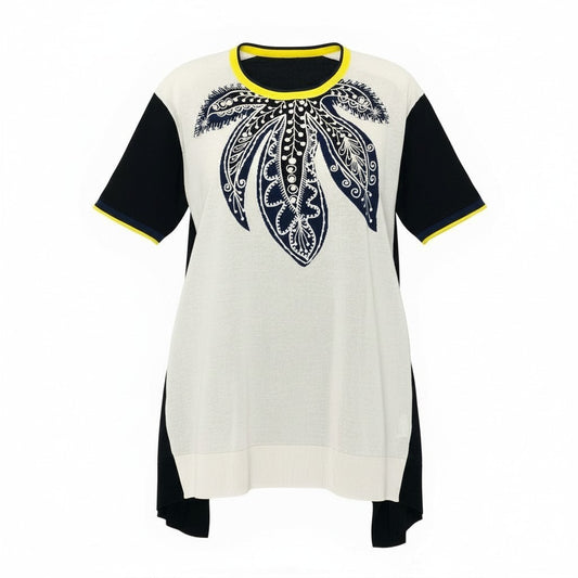 63a12 TOKUKO 1er VOL トクコプルミエヴォル 7分袖 チュニックワンピース コットンニット 刺繡 レディース 女性用 9 ブラック ホワイト イエロー 綿100％u02t