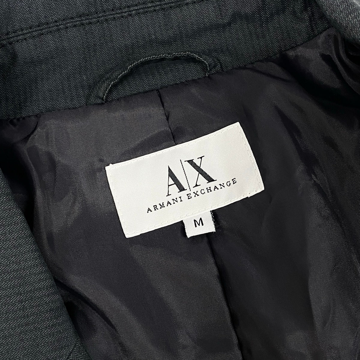 7f4 ARMANI EXCHANGE アルマーニエクスチェンジ セットアップスーツ シングル 中綿 ストライプ柄 サイズM/28REG ネイビー メンズ 紳士服o07t