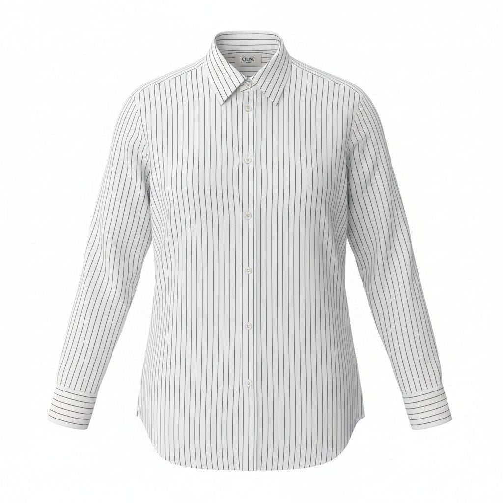 37e28 CELINE セリーヌ Classic Shirt ストライプ コットンポプリン 長袖シャツ 2CO28023F ホワイト コットン100％ メンズ 紳士服o07t