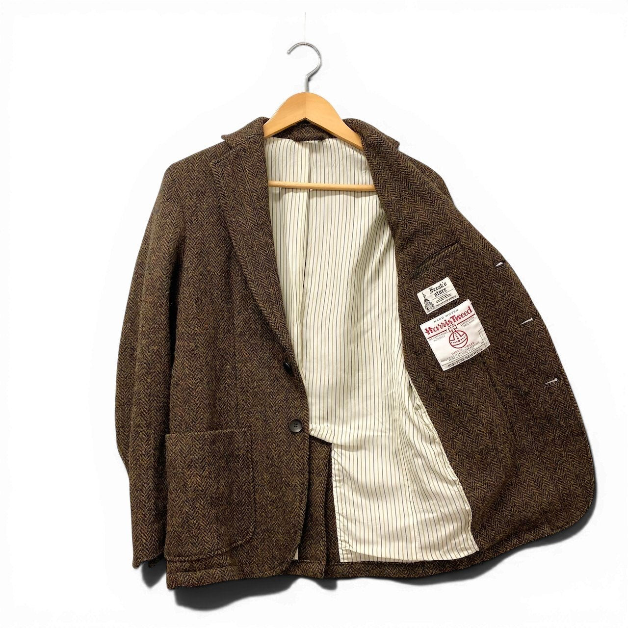 38f15 Freak's store フリークスストア Harris Tweed ハリスツイード テーラードジャケット ツイードジャケット ヘリンボーン柄 サイズS ブラウン系 ウール100％ メンズ 紳士服u02t