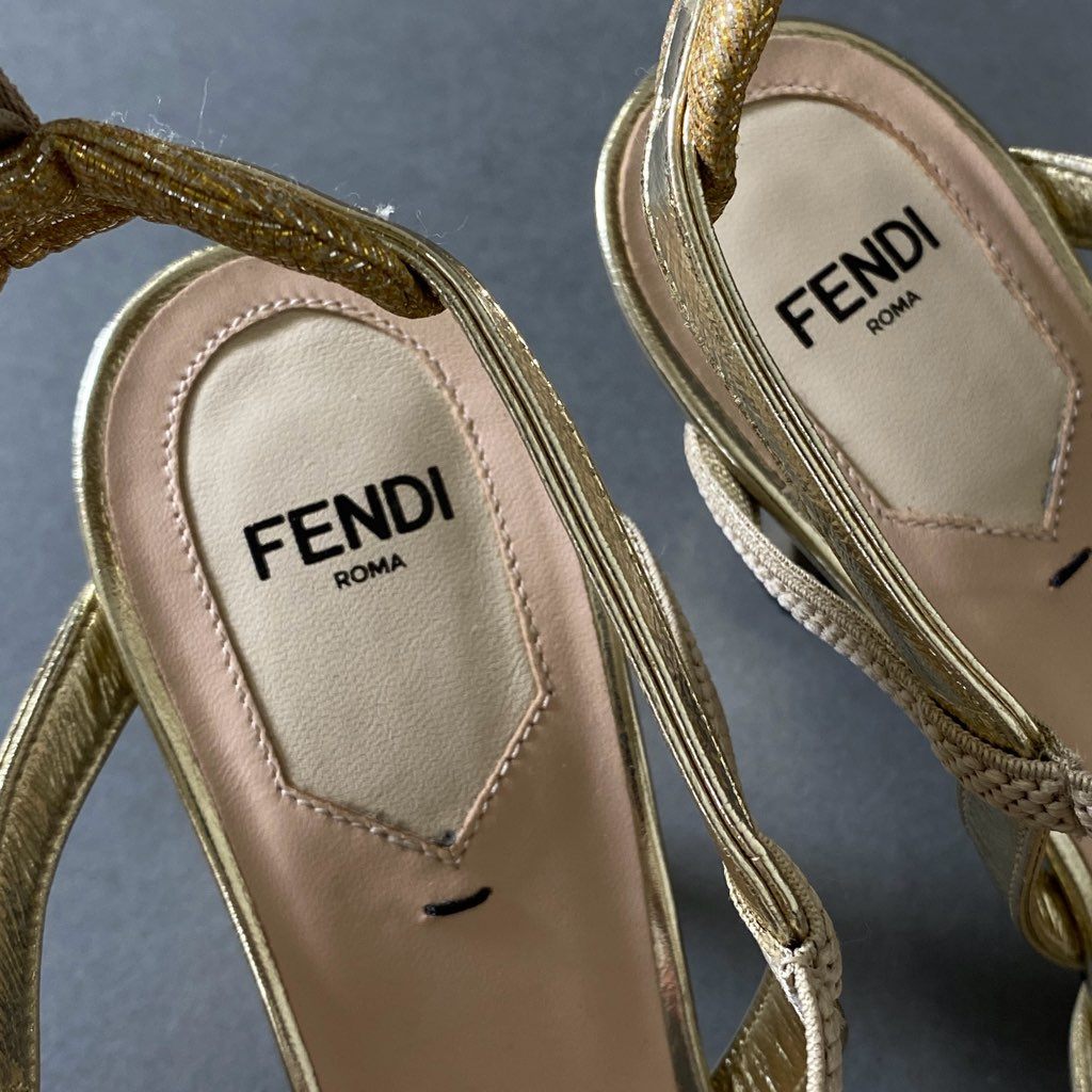 3g15 FENDI フェンディ 36 ゴールドカラー ストラップパンプス ポインテッドトゥ パーティードレス サイズ36 1/2 レディース