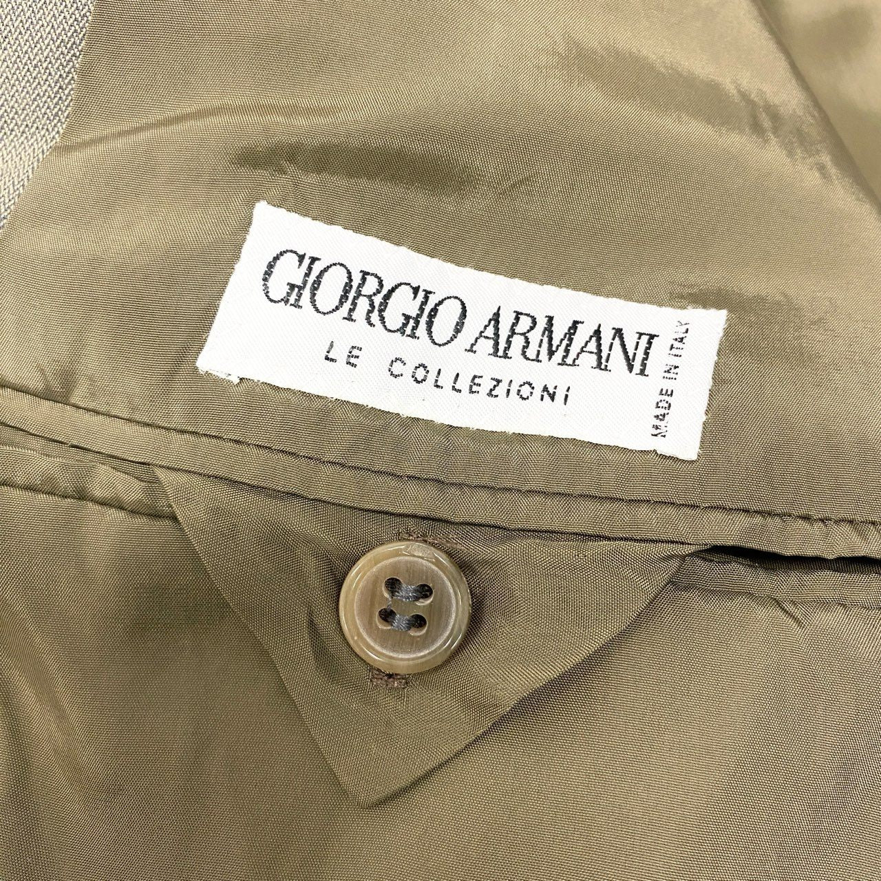 5c5 GIORGIO ARMANI ジョルジオアルマーニ Vintage 白タグ ダブルブレスト セットアップ スーツ 46 カーキ ストライプ メンズ 90su02t