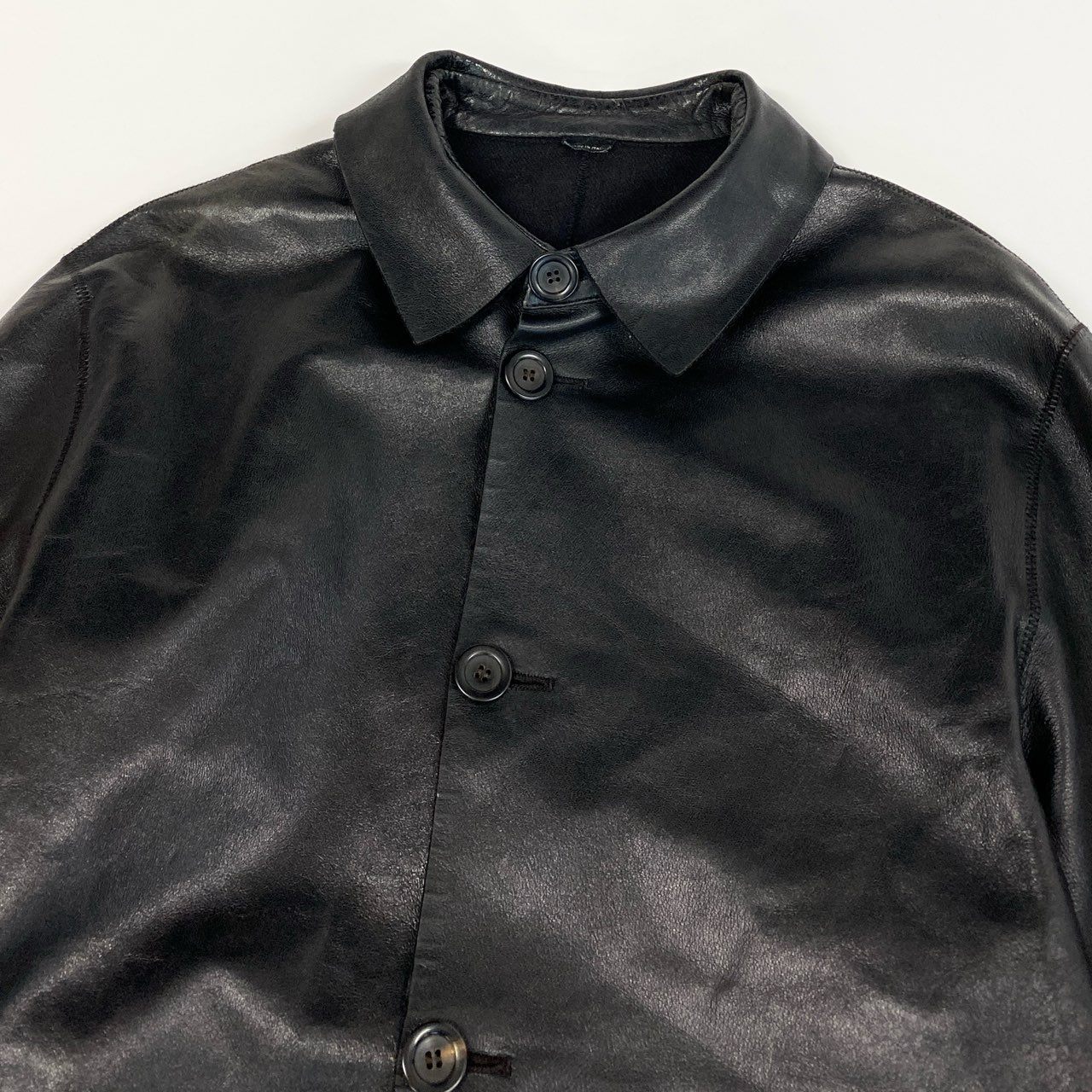 50a19 GIORGIO ARMANI ジョルジオアルマーニ レザージャケット ロングジャケット ステンカラーコート ラムレザー 羊革 本革 イタリア製 メンズ 紳士服 アウター ブラックu02t