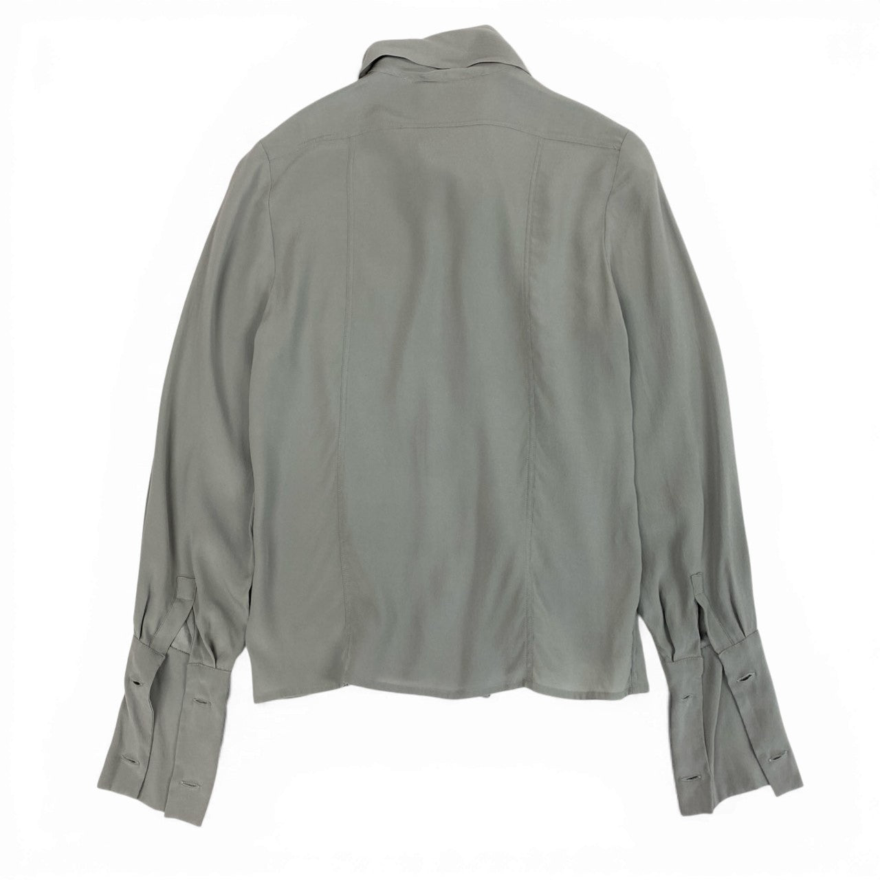 b26 CHANEL ヴィンテージ シャネル 90s ココマーク デカココ ボウタイブラウス シルクブラウス M相当 グレー シルク レディース トップスta1