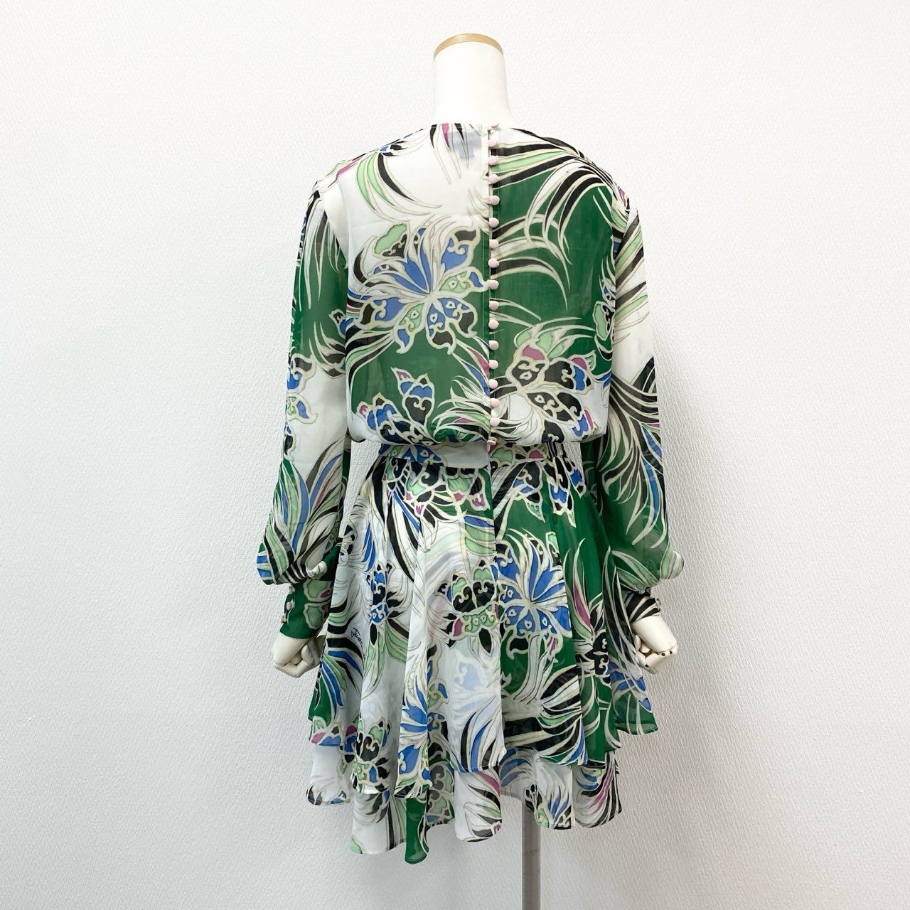 13f7 just cavalli ジャストカヴァリ シアーワンピース 長袖ワンピース 花柄 ボタニカル サイズ40 マルチカラー レディース レディース