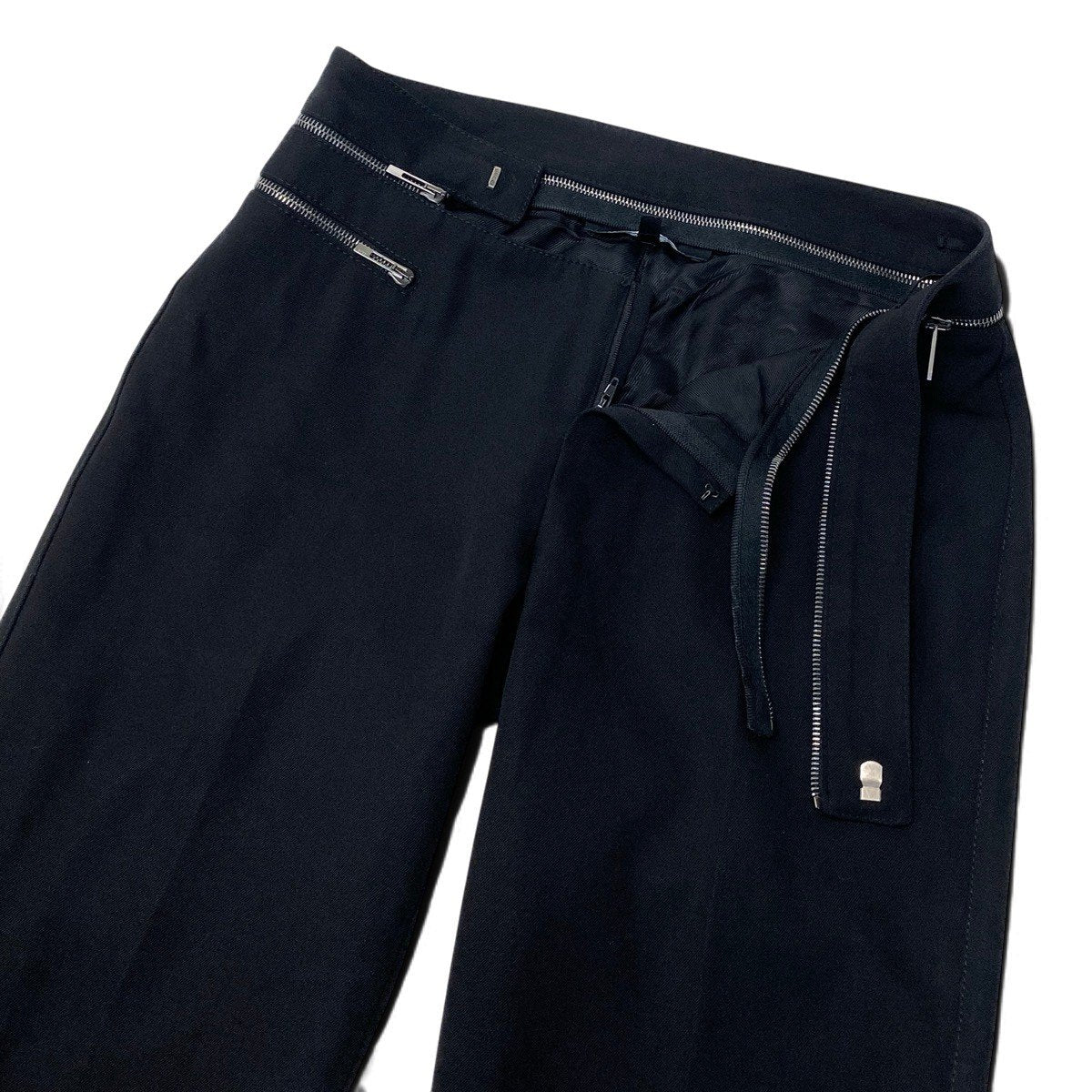 Ei27 GUCCI グッチ 2001 トムフォード期 Y2K ジップデザイン スラックスパンツ ボトムス イタリア製 42 ブラック ウール レディースo07t