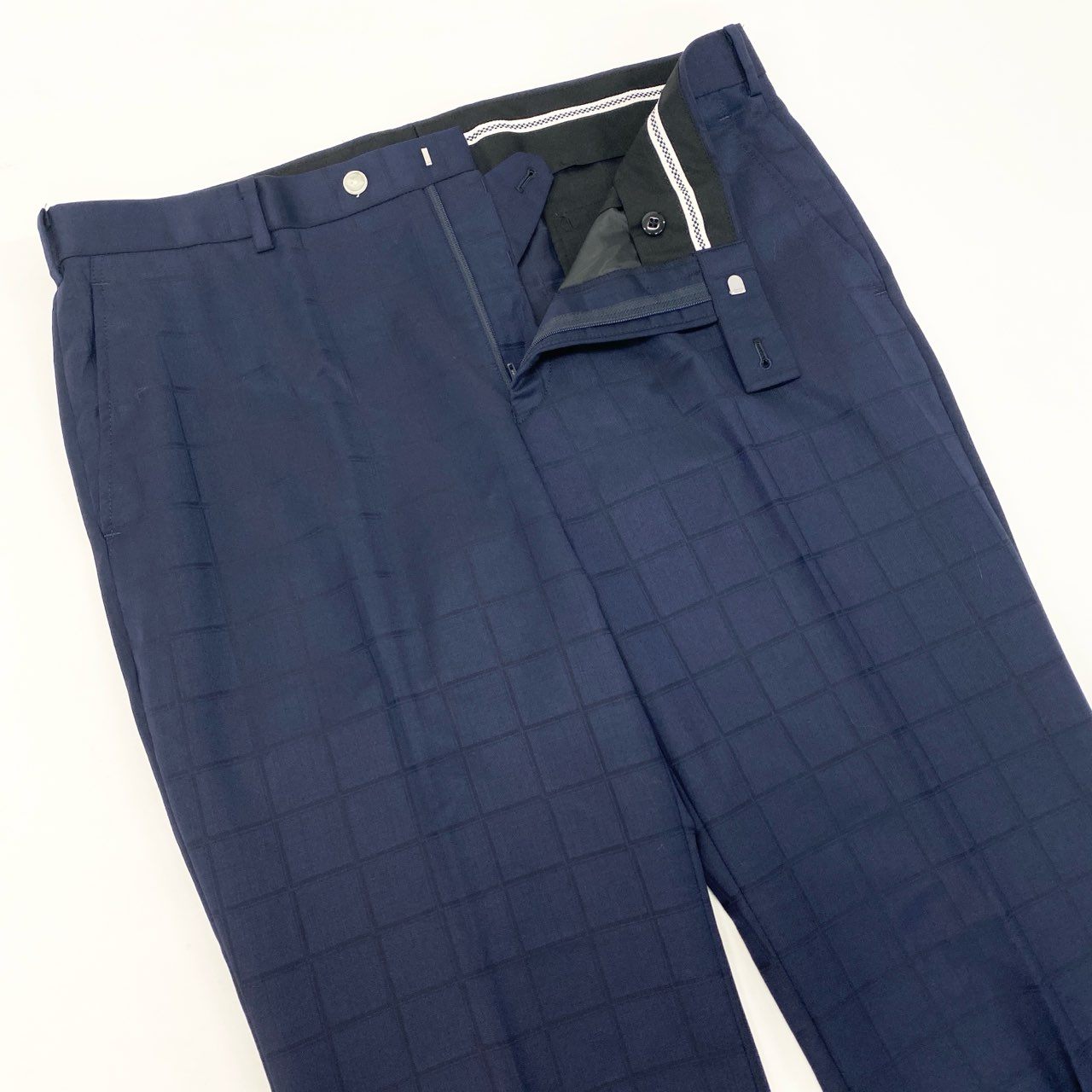 19k27 GINZA Global Style 銀座グローバルスタイル SCABAL スキャバル生地使用○ セットアップスーツ シングル 2B チェック柄 裏地ペイズリー柄  ネイビー ウール100％u02t