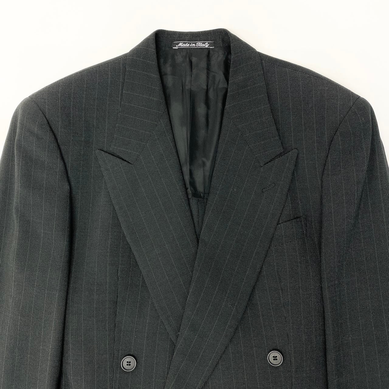 82c27 GIORGIO ARMANI ジョルジオアルマーニ セットアップスーツ フォーマル テーラードジャケット ストライプ イタリア製 メンズ 男性用 48 グリーンo07t