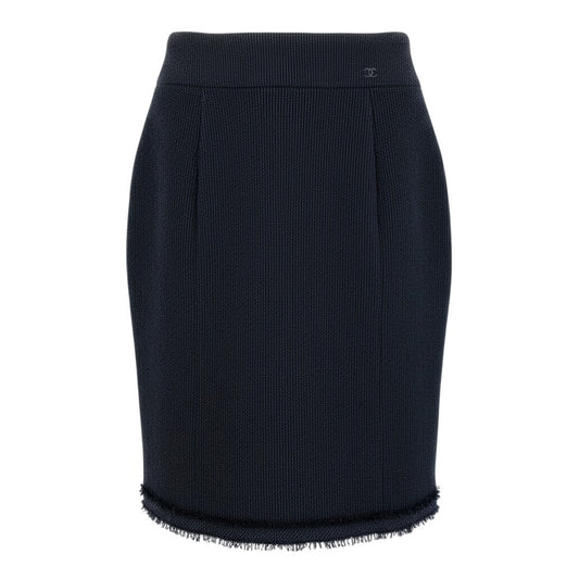 60a14 CHANEL シャネル 2004年 P23727 裾フリンジ 膝丈スカート サイズ38 グレー レディースta1