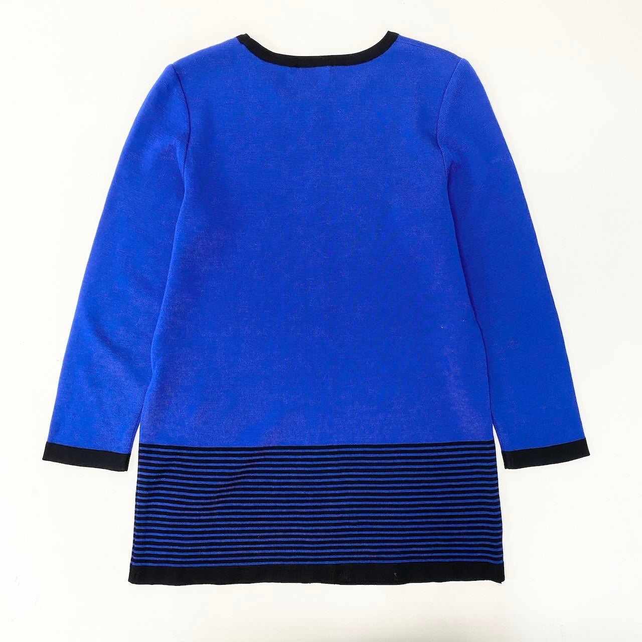 33f15 YVES SAINT LAURENT イヴサンローラン YSLロゴ ニットセーター チュニック丈 ボーダー柄 バイカラー サイズＭ ブルー ブラック ウール100％ レディース 女性用u02t