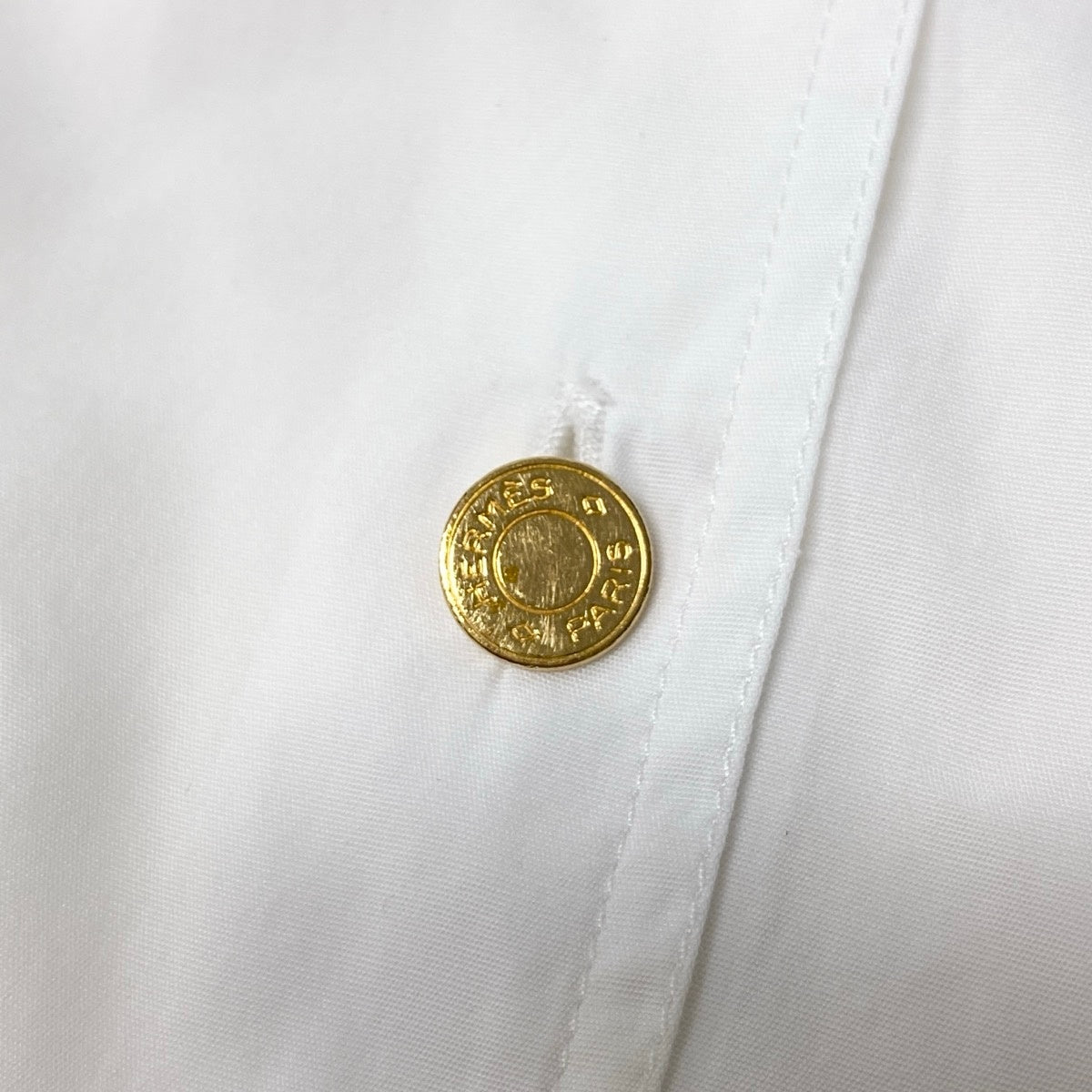 Ef12 HERMES エルメス ロゴ刺繍 ロングスリーブシャツ セリエボタン サイズ36 ホワイト コットン100％ レディース 女性用t18r