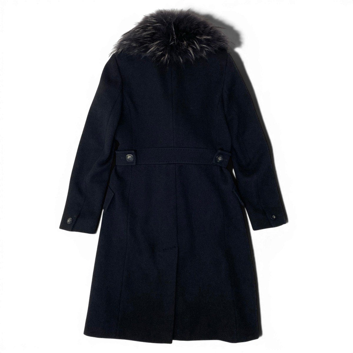 18g16 MaxMara マックスマーラ ラクーンファー ベルテッドコート ロング サイズ42 ブラック レディース 女性用u02t