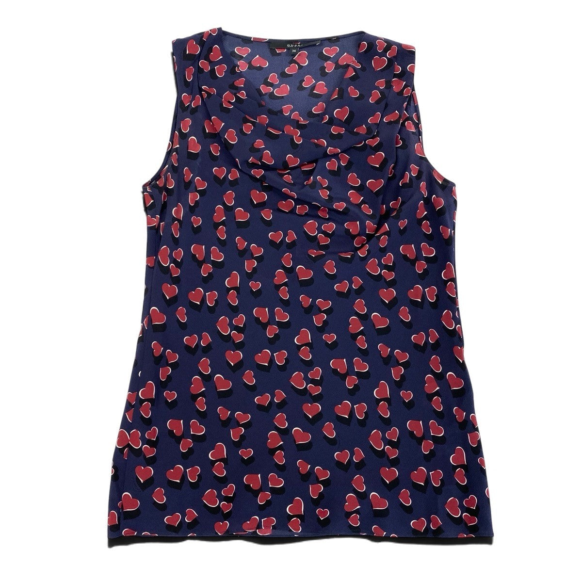 26j8 GUCCI グッチ ノースリーブブラウス シルクブラウス ハート柄 イタリア製 36サイズ ネイビー ボルドー シルク100％ レディース 女性用u02t