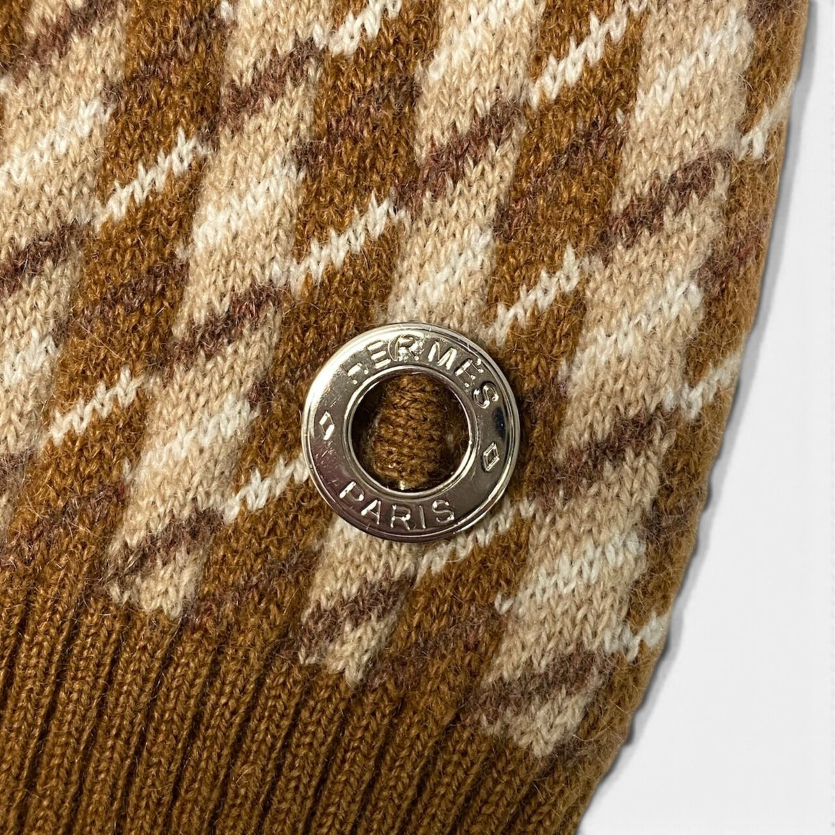 90j27 【美品】HERMES カシミヤロングスリーブニットセーター ボトルネック 千鳥格子 トップス 36サイズ ベージュ ブラック カシミヤ100％ メンズ 男性用u02t
