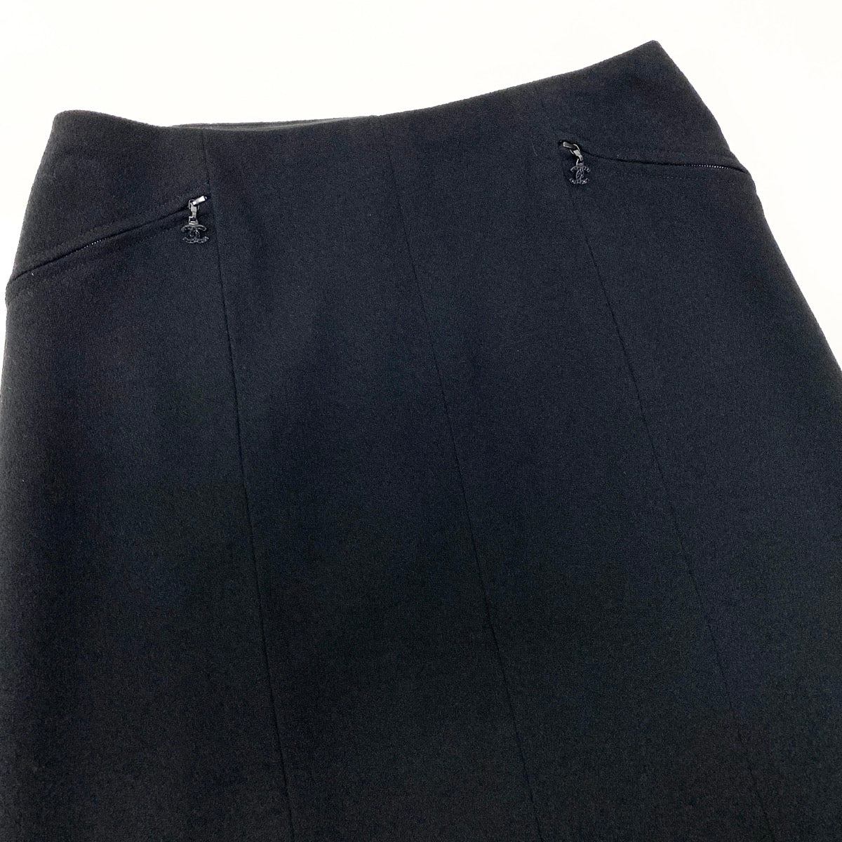 Cf24 CHANEL 02A 台形スカート ウールスカート ココマーク P19913 42サイズ ブラック ウール100％ レディース 女性用u02t