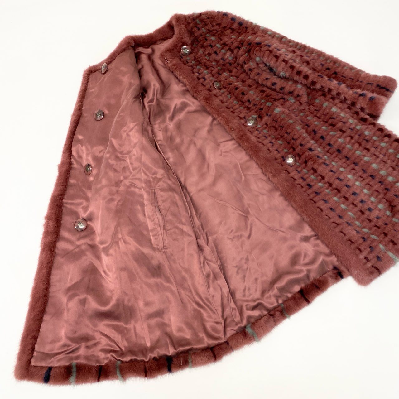 34a16 染めミンク ミックスファー リバーシブルコート サイズF ピンク 本毛皮 Dyed Mink Fur Coatt18r