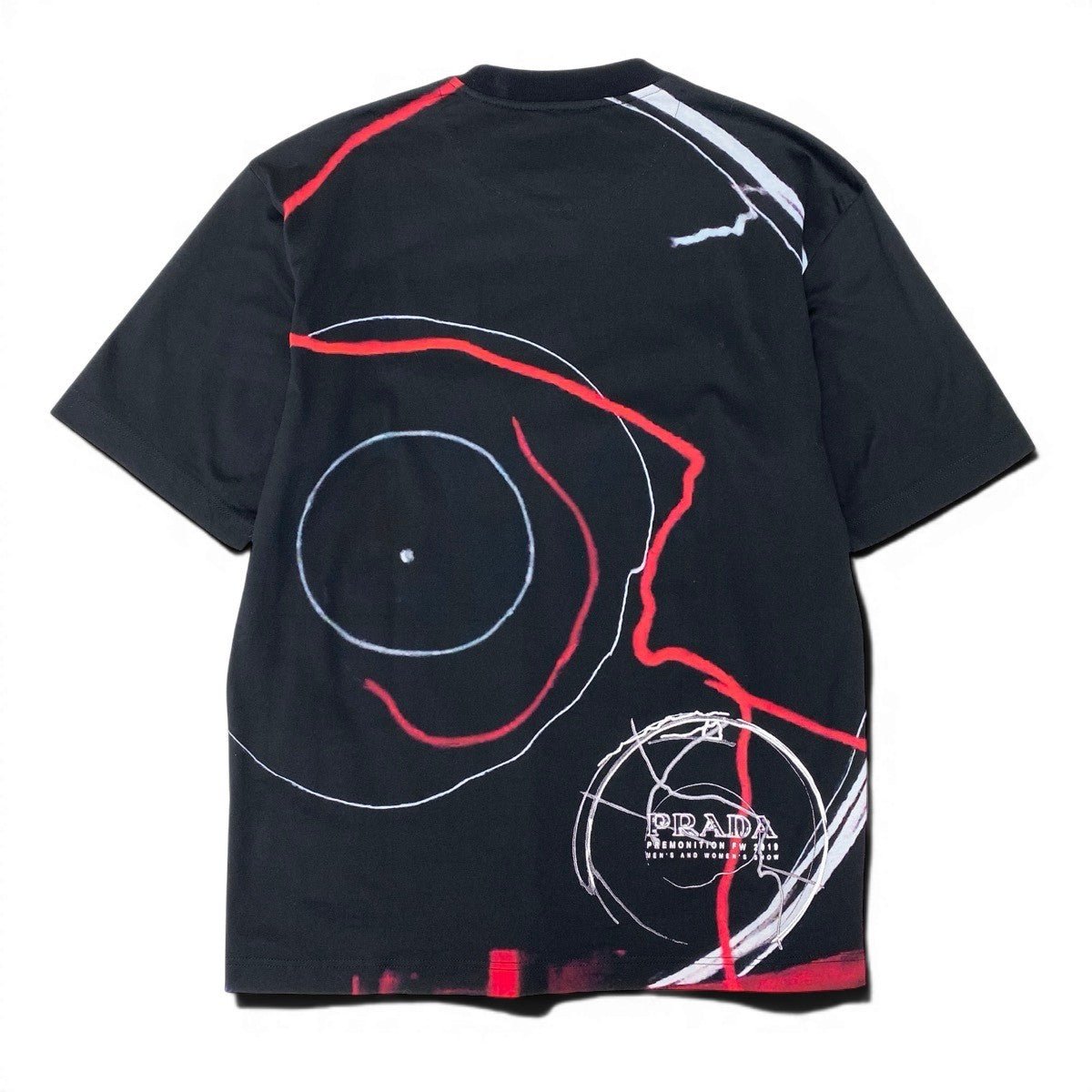 Mf25 【美品】PRADA FW19 PREMONTION GRAPHIC PRINT TEE XSサイズ ブラック ピンク コットン100％ メンズ 男性用u02t
