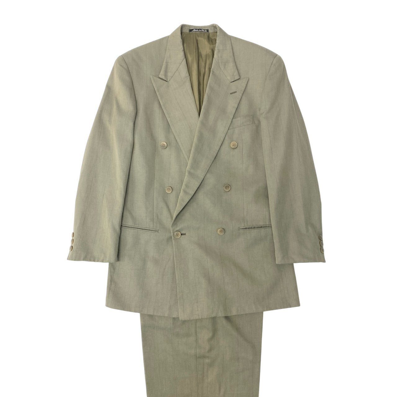 5c5 GIORGIO ARMANI ジョルジオアルマーニ Vintage 白タグ ダブルブレスト セットアップ スーツ 46 カーキ ストライプ メンズ 90su02t