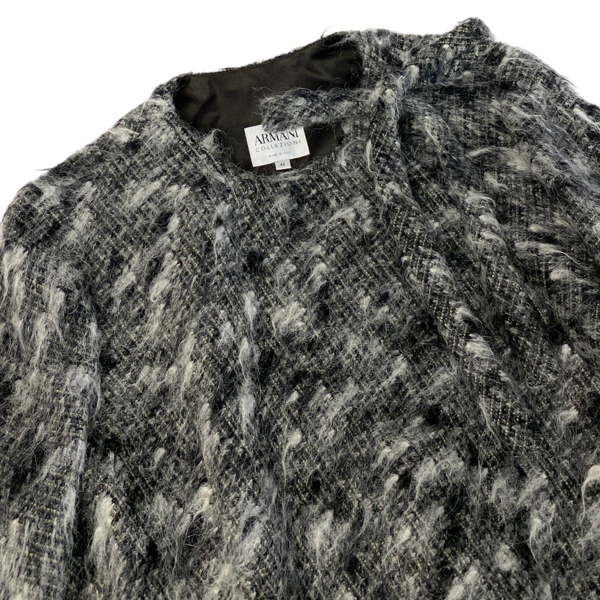 j26 【極美品】ARMANI COLLEZIONI ミックスニットカーディガンジャケット リボン イタリア製 42サイズ マルチカラー レディース 女性用k02i
