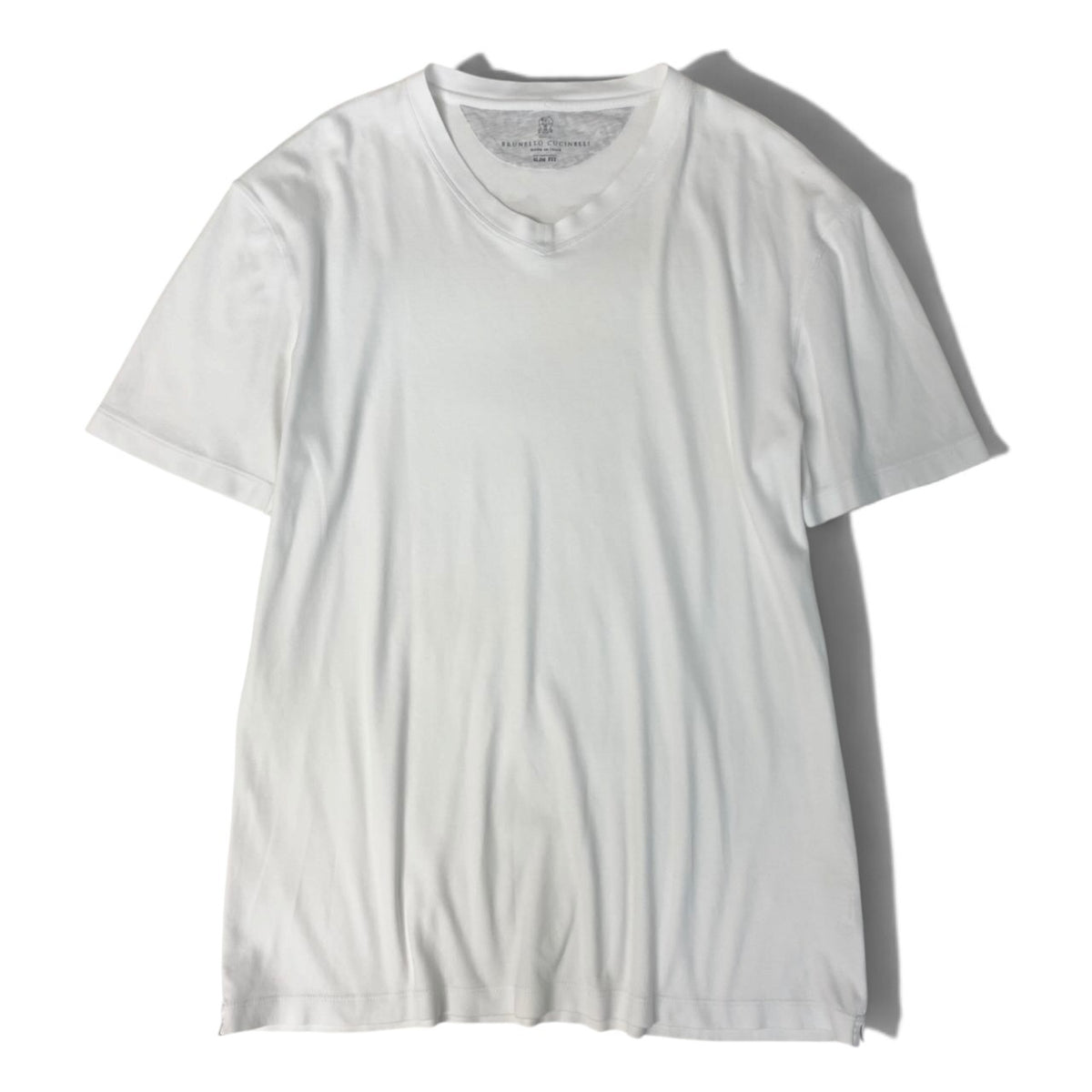 30j27 BRUNELLO CUCINELLI ブルネロクチネリ SLIM FIT Vネックカットソー 半袖Tシャツ ホワイト コットン メンズu02t