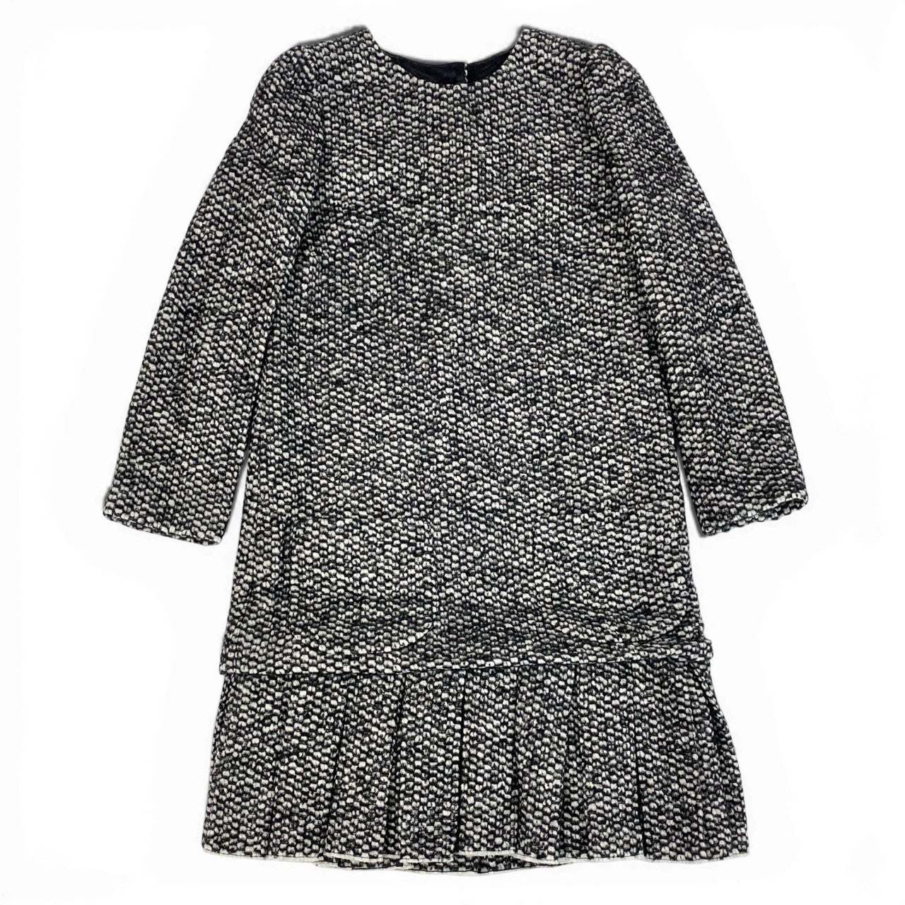 58a21【極美品】 DOLCE&GABBANA ドルチェアンドガッパーナ ツイードワンピース ウールワンピース 裾フリル ロングスリーブ レディース 女性用 40 ブラック ホワイトu02t