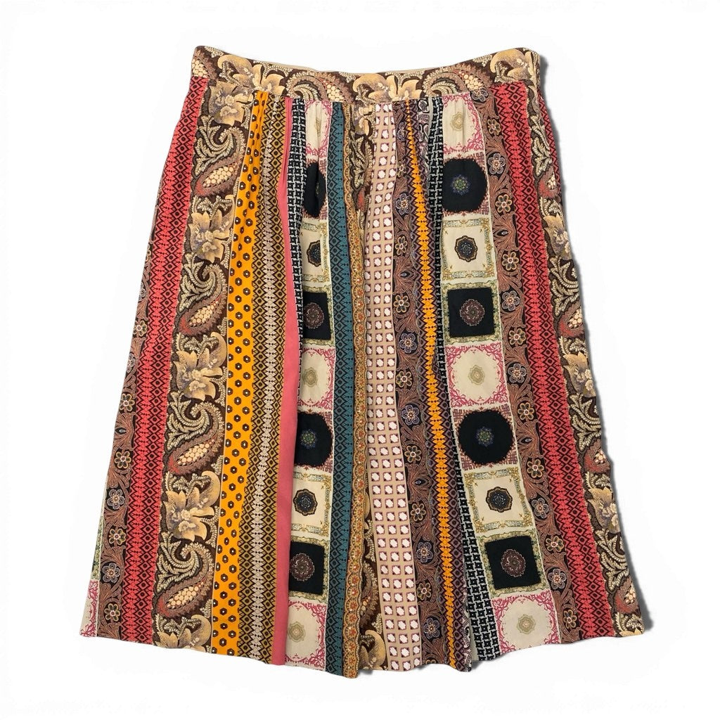5a9 ETRO エトロ イタリア製 フレアスカート ミモレ丈 総柄プリント シルクブレンド 伸縮ストレッチ○ レディース 女性用 46 マルチカラーu02t