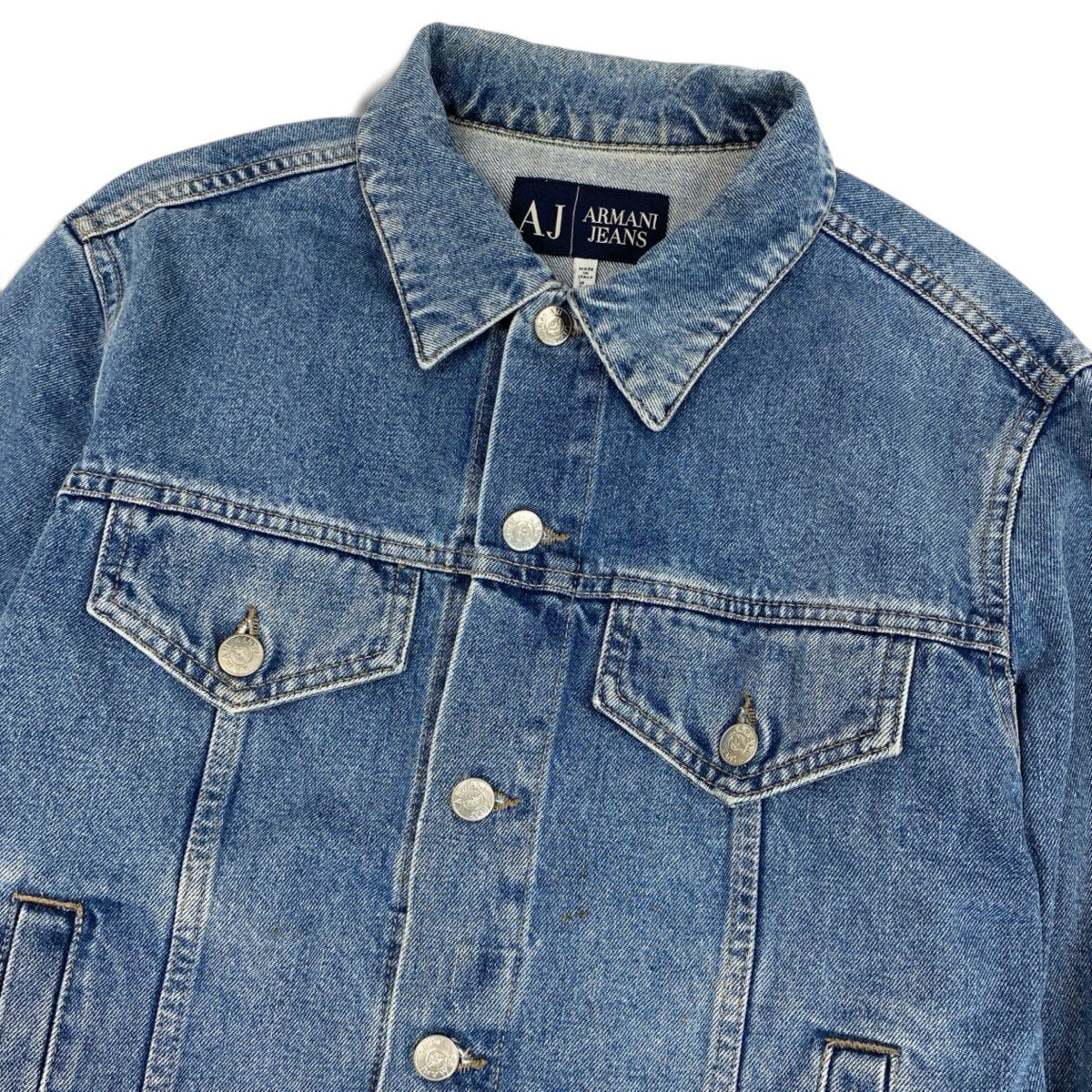 67j5 ARMANI JEANS アルマーニジーンズ 90's アーカイブ デニムジャケット メタルボタン イタリア製 50サイズ インディゴ コットン100％ メンズ 男性用u02t